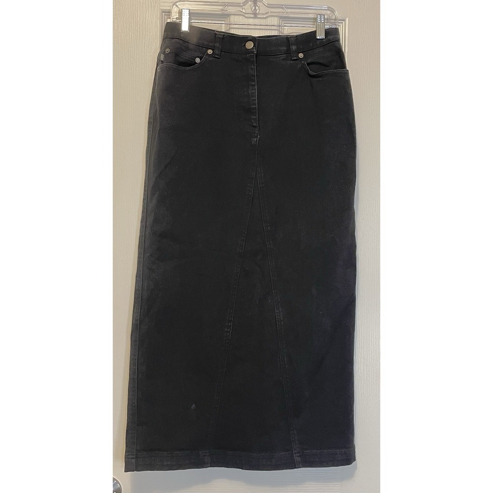Lauren Ralph Lauren Vintage Black Midi Long Denim Skirt Women's Sz 8 - Picture 1 of 16